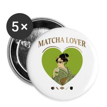 Japanese Matcha Lover Utamaro Ukiyo-e Parody - Buttons groß 56 mm (5er Pack) - Weiß - Vorne
