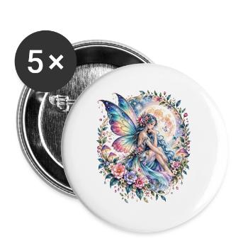 Mond, Fee, Feenfigur - Buttons groß 56 mm (5er Pack) - Weiß - Vorne