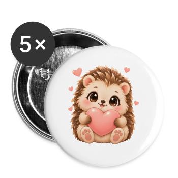 Igel und Herzmotiv - Buttons groß 56 mm (5er Pack) - Weiß - Vorne