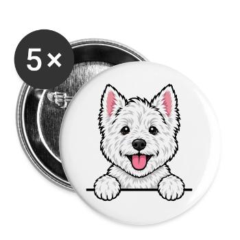 Westie West Highland White Terrier - Buttons groß 56 mm (5er Pack) - Weiß - Vorne