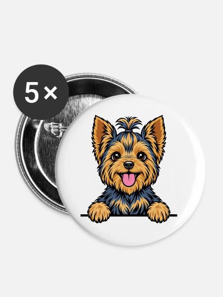 Yorkshire Terrier - Buttons groß 56 mm (5er Pack) - Weiß