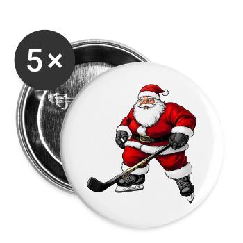 Dicker Eishockey Weihnachtsmann - Buttons groß 56 mm (5er Pack) - Weiß - Vorne