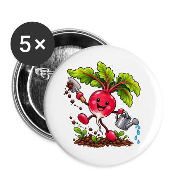 Fröhliches Radieschen beim Gärtnern  - Buttons groß 56 mm (5er Pack) - Weiß - Vorne
