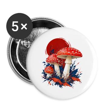 Fly Agaric Rotes Sonnenhemd - Buttons groß 56 mm (5er Pack) - Weiß - Vorne