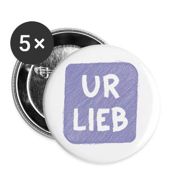 UR LIEB – Süßer Babyspruch zur Geburt Österreich - Buttons groß 56 mm (5er Pack) - Weiß - Vorne