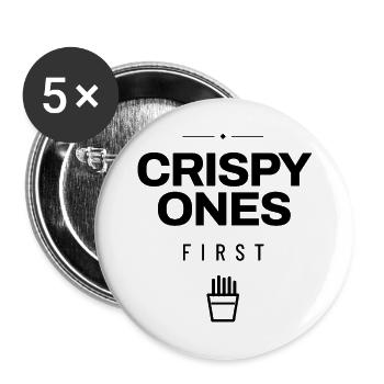 Pommes - Crispy Ones First - Fastfood - Buttons groß 56 mm (5er Pack) - Weiß - Vorne