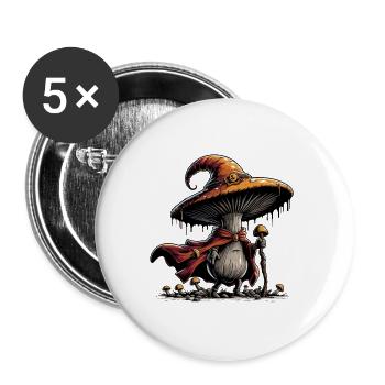 Pilz Zauberer mit Umhang - Buttons groß 56 mm (5er Pack) - Weiß - Vorne