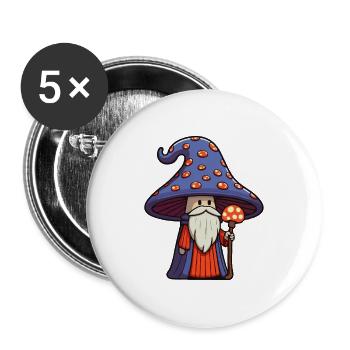 Süßer Pilz Zauberer mit Bart - Buttons groß 56 mm (5er Pack) - Weiß - Vorne