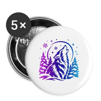 Wolf im Winterwald - Buttons groß 56 mm (5er Pack) - Weiß - Vorne