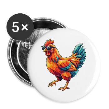 Poly Stil Cooles Huhn - Buttons groß 56 mm (5er Pack) - Weiß - Vorne