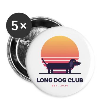 Long Dog Club - Buttons groß 56 mm (5er Pack) - Weiß - Vorne