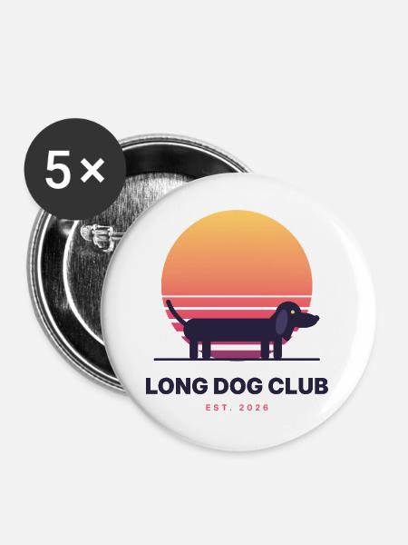Long Dog Club - Buttons groß 56 mm (5er Pack) - Weiß