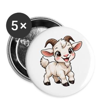 Ziege Kawaii Style – Süßes Bauernhoftier - Buttons groß 56 mm (5er Pack) - Weiß - Vorne
