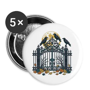 Krähen auf dem Friedhofstor - Buttons groß 56 mm (5er Pack) - Weiß - Vorne