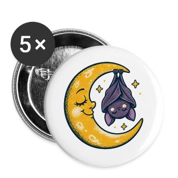 Die Mondsichel mit der schlafenden Fledermaus - Buttons groß 56 mm (5er Pack) - Weiß - Vorne