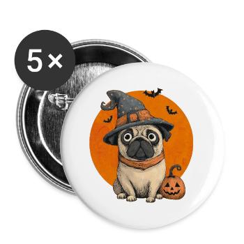 Mops Halloween - Buttons groß 56 mm (5er Pack) - Weiß - Vorne