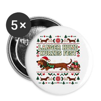 Weihnachtsdackel - Langer Hund kurzes Fest - Buttons groß 56 mm (5er Pack) - Weiß - Vorne