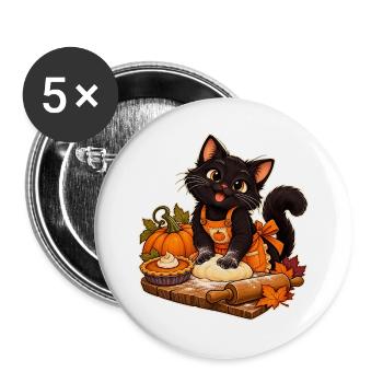 Kürbiskatzenbäcker - Buttons groß 56 mm (5er Pack) - Weiß - Vorne