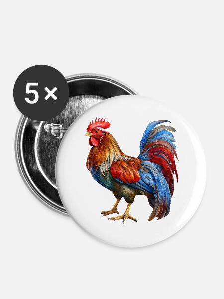 Hahn - Buttons groß 56 mm (5er Pack) - Weiß