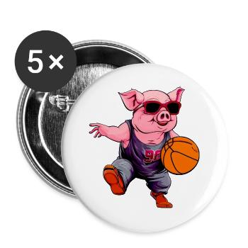 Basketball Schwein - Buttons groß 56 mm (5er Pack) - Weiß - Vorne
