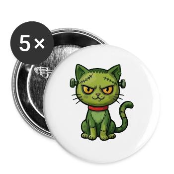 Grüne Zombie-Katze - Buttons groß 56 mm (5er Pack) - Weiß - Vorne