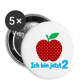 Ich bin jetzt 2 mit Apfelmotiv - Buttons groß 56 mm (5er Pack) - Weiß - Vorne