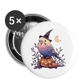 Wellensittich Halloween - Buttons groß 56 mm (5er Pack) - Weiß - Vorne