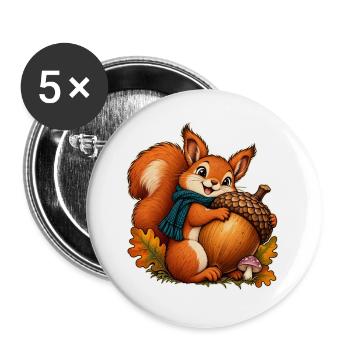 Eichhörnchen mit einer riesigen Eichel - Buttons groß 56 mm (5er Pack) - Weiß - Vorne
