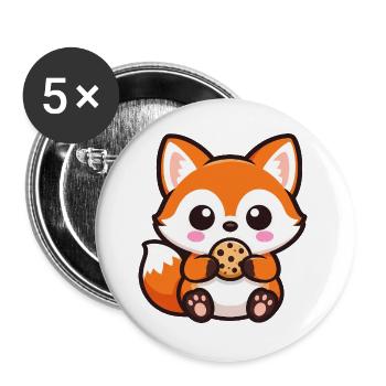 Süßer Fuchs mit Keks Cartoon Chibi Kawaii - Buttons groß 56 mm (5er Pack) - Weiß - Vorne