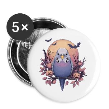 Wellensittich Halloween - Buttons groß 56 mm (5er Pack) - Weiß - Vorne