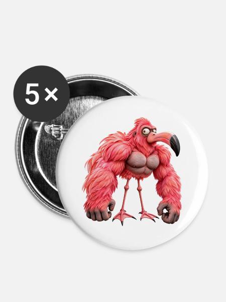 Muscular Flamingo – Verrückter Gorilla und Humor - Buttons groß 56 mm (5er Pack) - Weiß