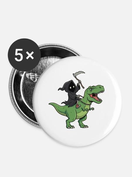 Sensenmann auf T-Rex - Buttons groß 56 mm (5er Pack) - Weiß