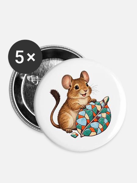 Fröhlicher Degu mit buntem Frostmosaikblatt - Buttons groß 56 mm (5er Pack) - Weiß