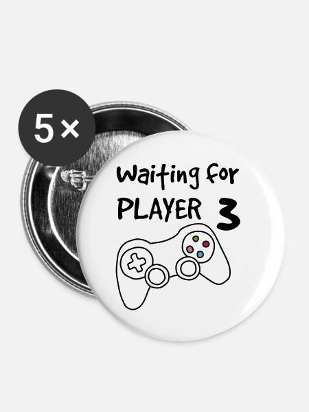 Warte auf Spieler 3 - Buttons groß 56 mm (5er Pack) - Weiß