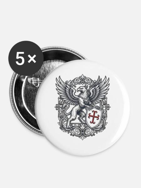 Wappen Greif Und Kreuz - Buttons groß 56 mm (5er Pack) - Weiß