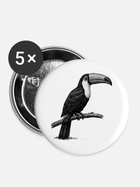 GEEKLEY – Bestiarium – Tukan - Buttons groß 56 mm (5er Pack) - Weiß
