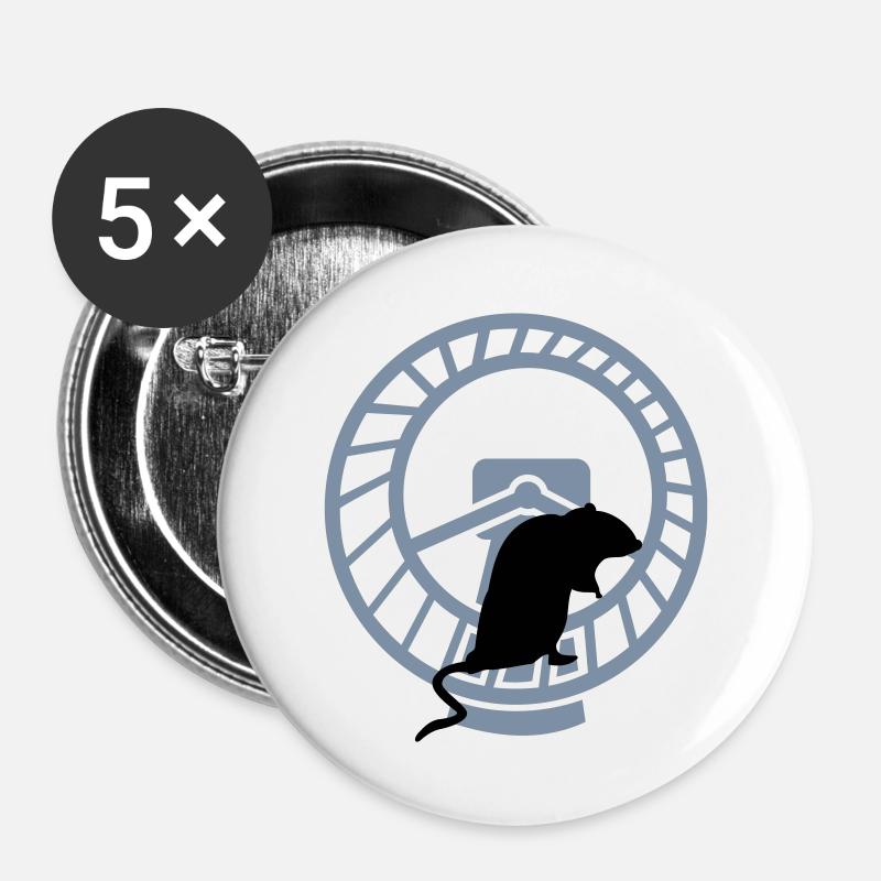 rat dans le tapis / rat in a wheel (2c) - Lot de 5 grands badges (56 mm) - blanc