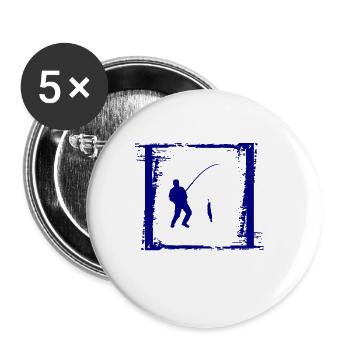 Angeln Fischen Angler Fischer Fisch - Buttons groß 56 mm (5er Pack) - Weiß - Vorne