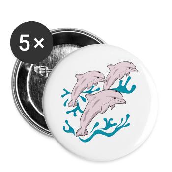 Drei Delphine - Buttons groß 56 mm (5er Pack) - Weiß - Vorne