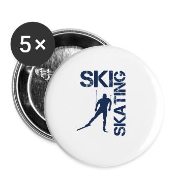 Ski Skating Langlauf Skater Skier Skifahren Sport - Buttons groß 56 mm (5er Pack) - Weiß - Vorne