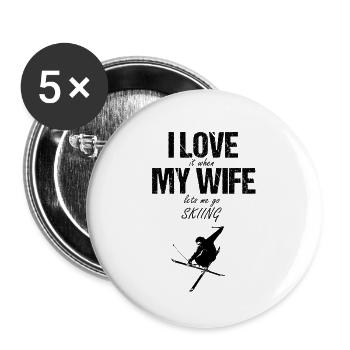 I love my wife skiing skier skiing skis - Buttons large 2.2''/56 mm (5-pack) - white - Front