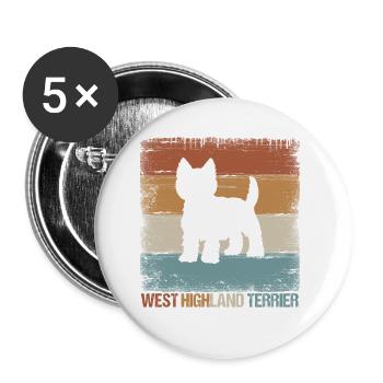 Cadeau pour chien Westie West Highland Terrier - Lot de 5 grands badges (56 mm) - blanc - Devant