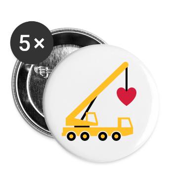 ★ Les couleurs de conception peuvent être modifiées ★ Grue mobile avec un cœur - Lot de 5 grands badges (56 mm) - blanc - Devant