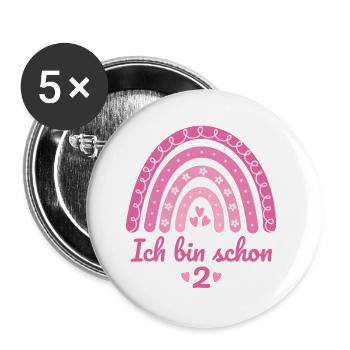 2. Geburtstag Mädchen Regenbogen Ich bin schon 2 - Buttons groß 56 mm (5er Pack) - Weiß - Vorne