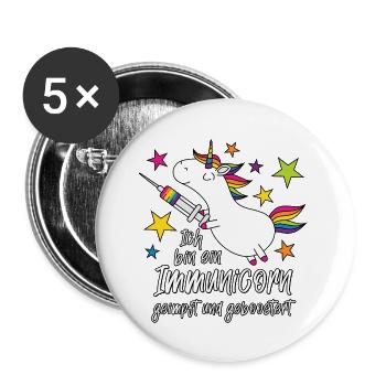 Einhorn Immunicorn geimpft und geboostert - Buttons groß 56 mm (5er Pack) - Weiß - Vorne