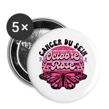 Papillon Retro Cancer Du Sein Octobre Rose - Lot de 5 grands badges (56 mm) - blanc - Devant