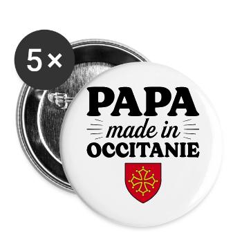 Papa Made In Occitanie - Homme Papa Occitan - Lot de 5 grands badges (56 mm) - blanc - Devant