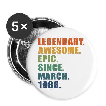 35th Birthday, March 1988, 35 Year Anniversary - Buttons large 2.2''/56 mm (5-pack) - white - Front