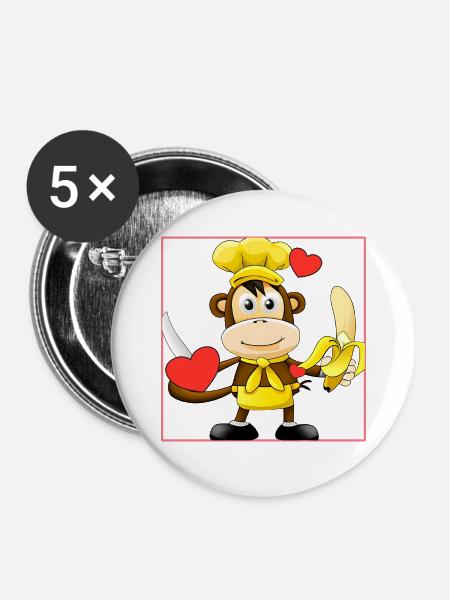 Bananen Affe kocht - Buttons groß 56 mm (5er Pack) - Weiß