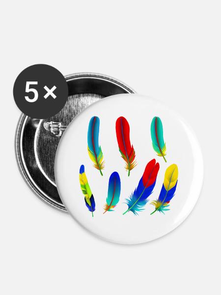 Papagei Federn - Buttons groß 56 mm (5er Pack) - Weiß